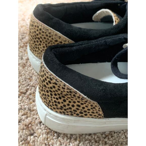 J Crew Road Trip Leopard Black Calf Hair Suede Leather Sneakers Women's Size 8 - Picture 3 of 7